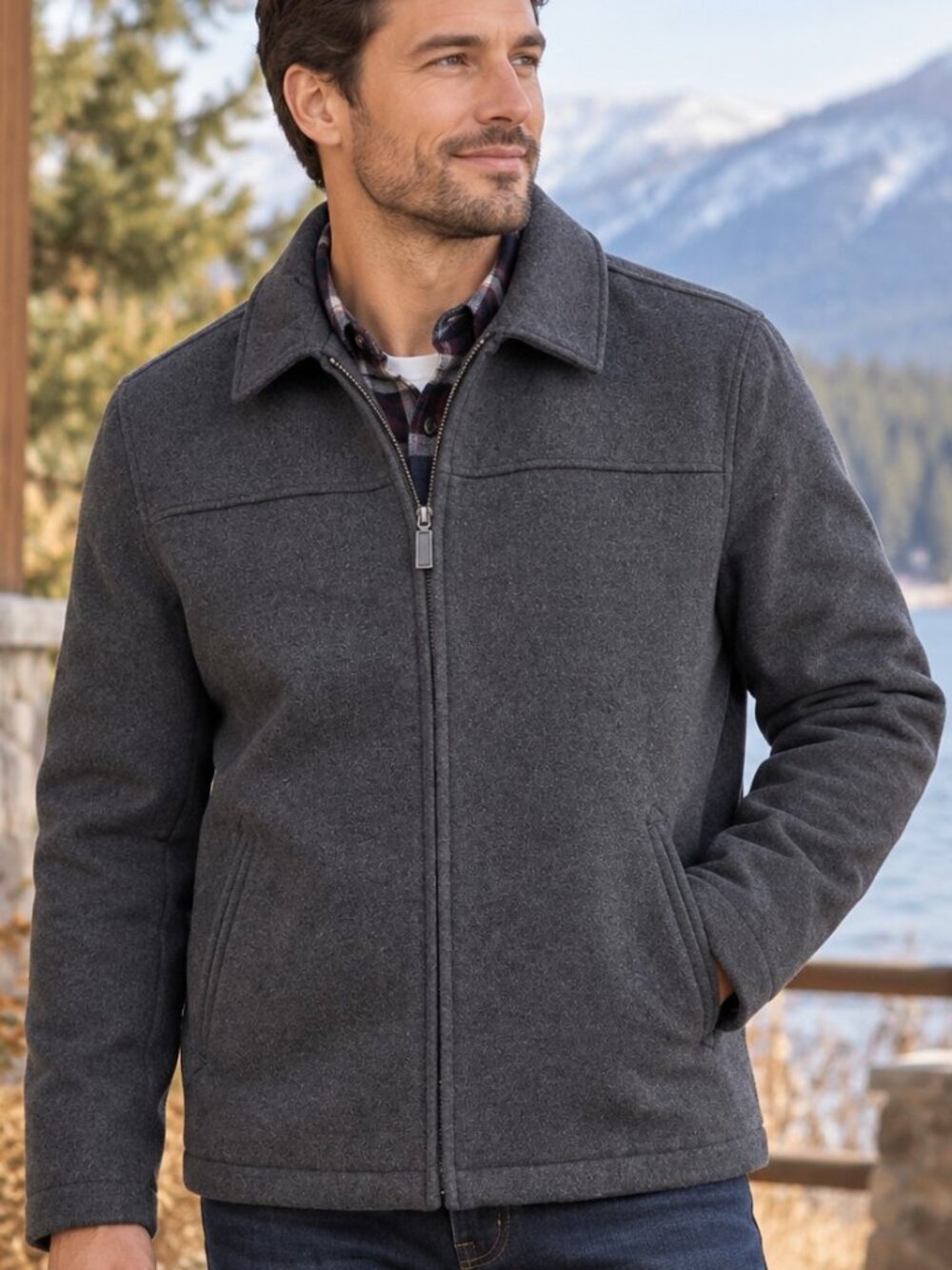 Covington Mens M Gray Wool Blend Jacket Full Zip Lined Pockets Quiet Luxury
